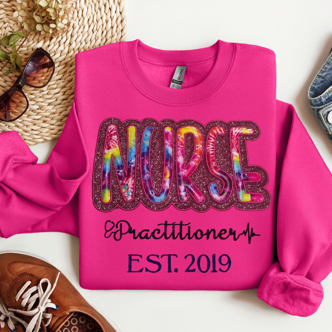 Tie Dye Glitter Nurse Practitioner Sweatshirt