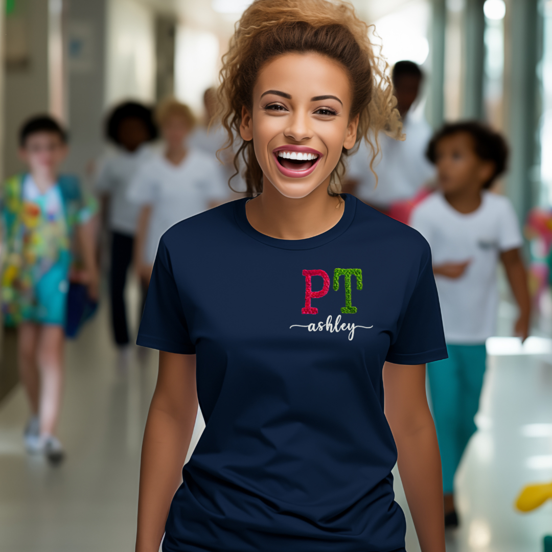 Physical Therapy Name Embroidery T-shirt