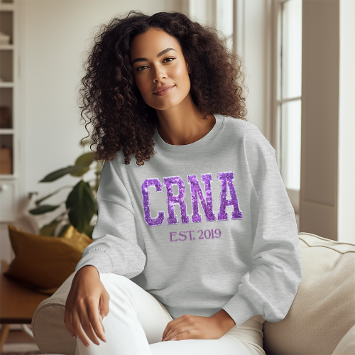 Sequin Glitter CRNA Embroidery Sweatshirt