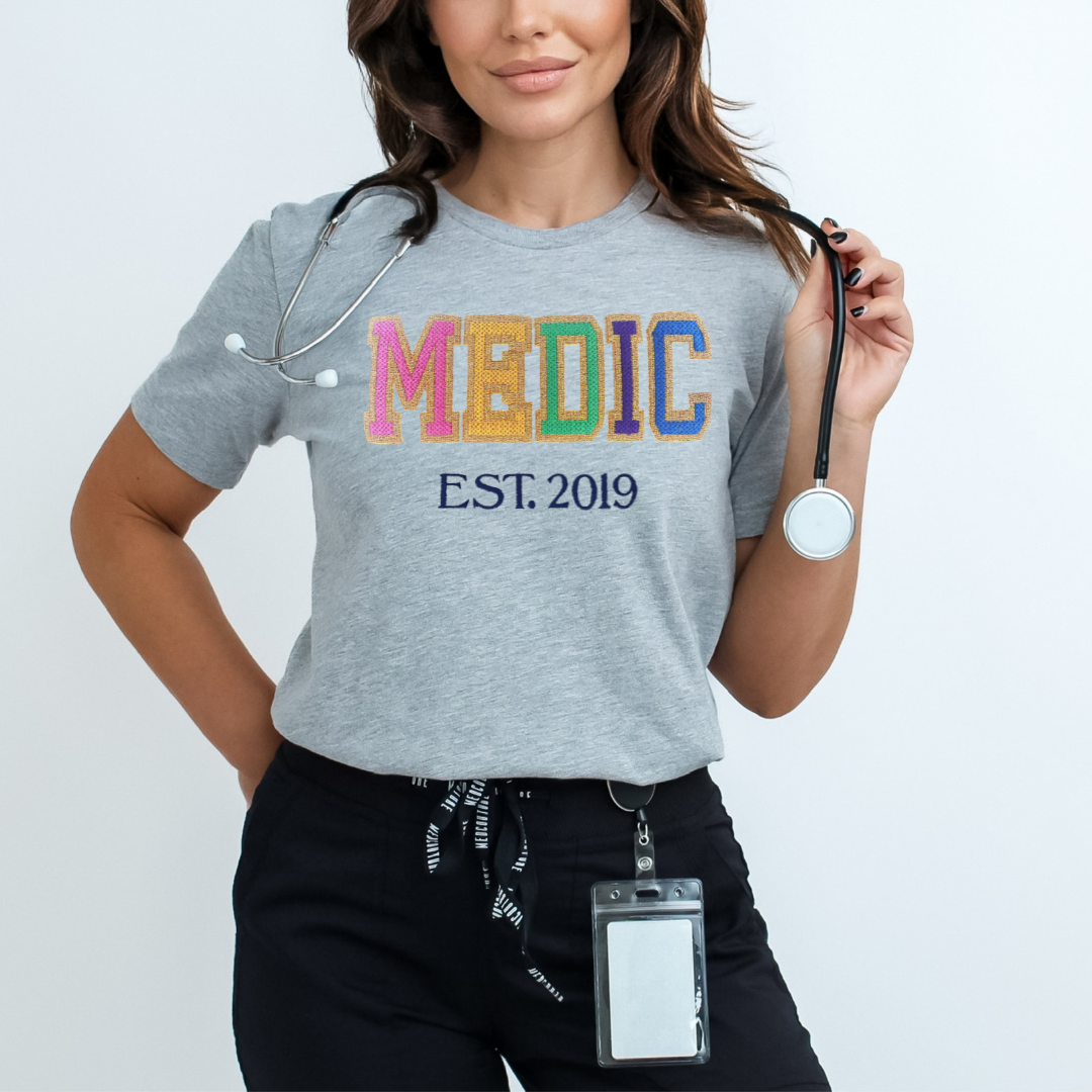 Faux Chenille Embroidery Paramedic T-Shirt