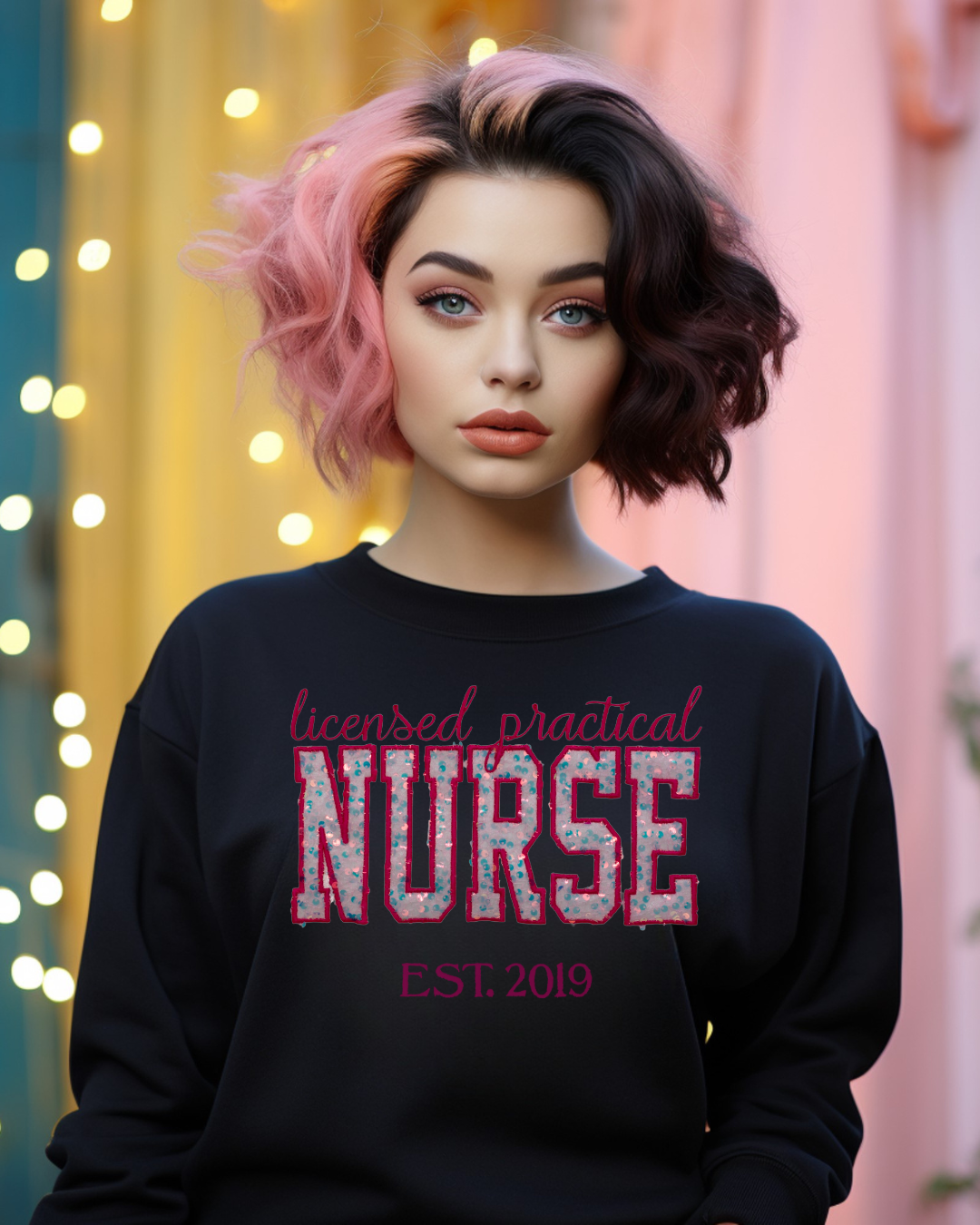 Sequin Glitter LPN Nurse Embroidery Sweatshirt
