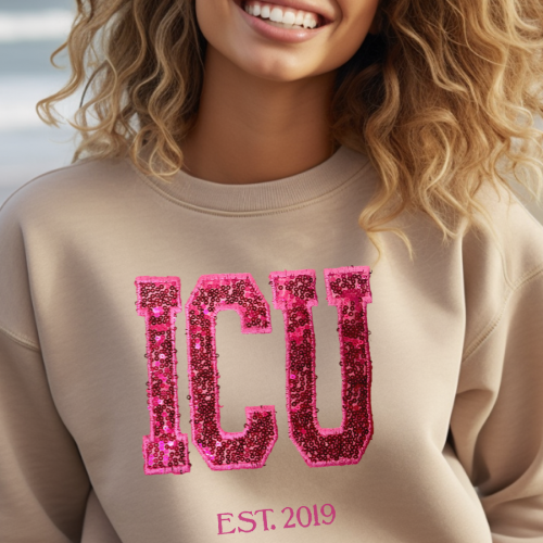 Sequin Glitter ICU Embroidery Sweatshirt
