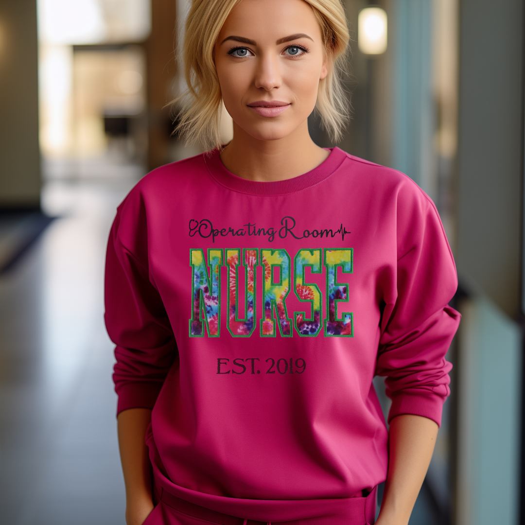 Tie Dye OR Nurse Embroidery Hoodie