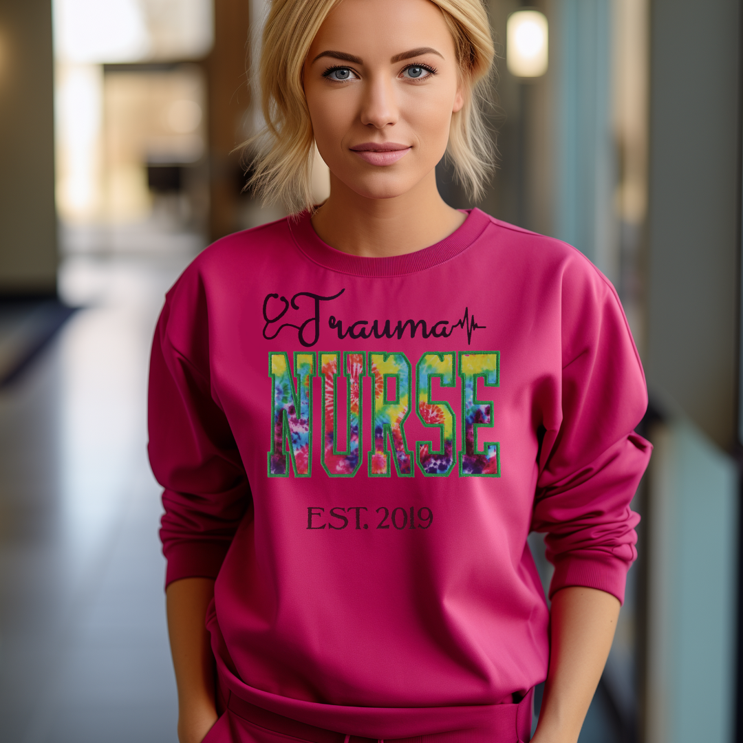 Tie Dye Trauma Nurse Crewneck