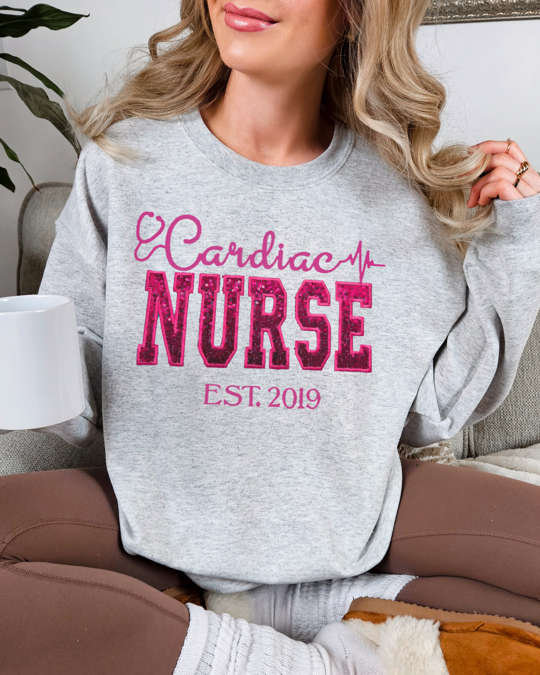 Sequin Glitter Cardiac Nurse Crewneck