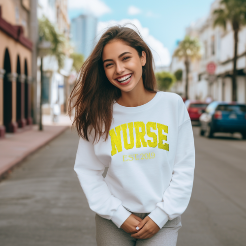 Yellow Nurse Embroidery Crewneck