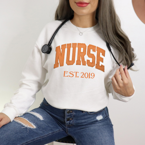 Orange Nurse Embroidery Crewneck
