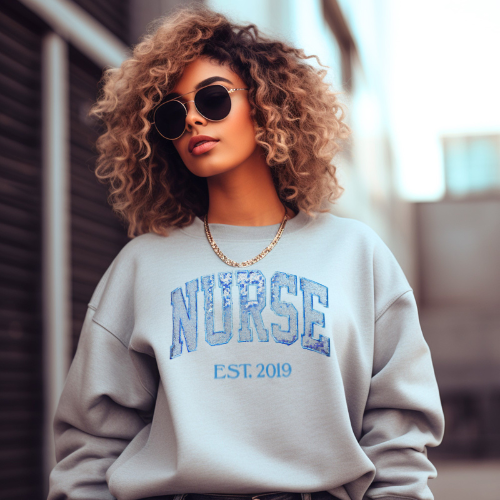 Sequin Glitter Nurse Embroidery Sweatshirt
