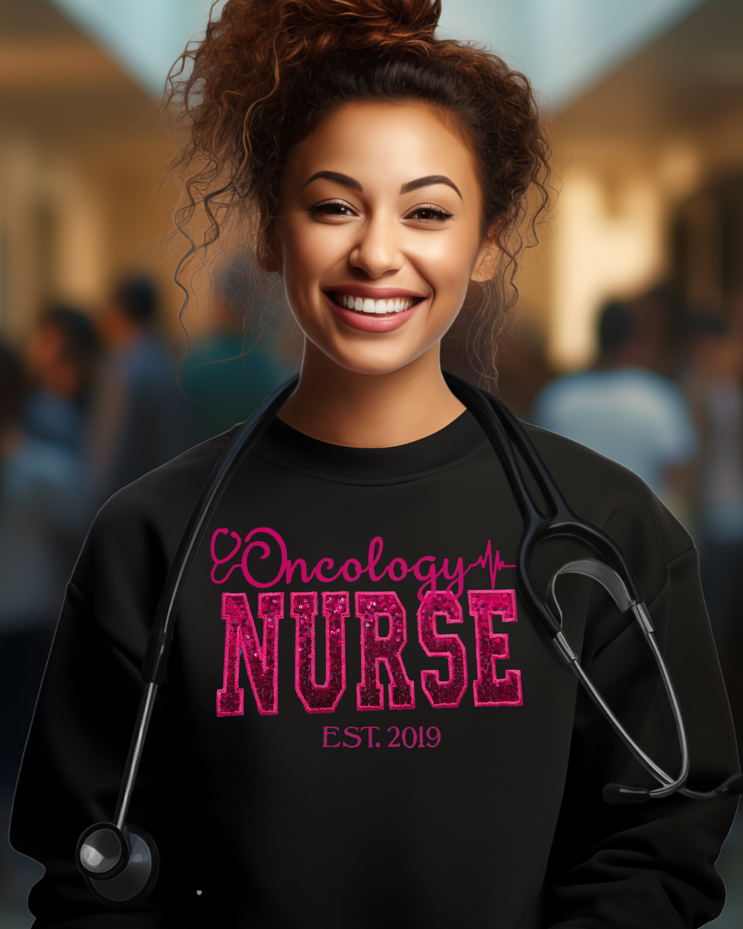Sequin Glitter Oncology Nurse Crewneck