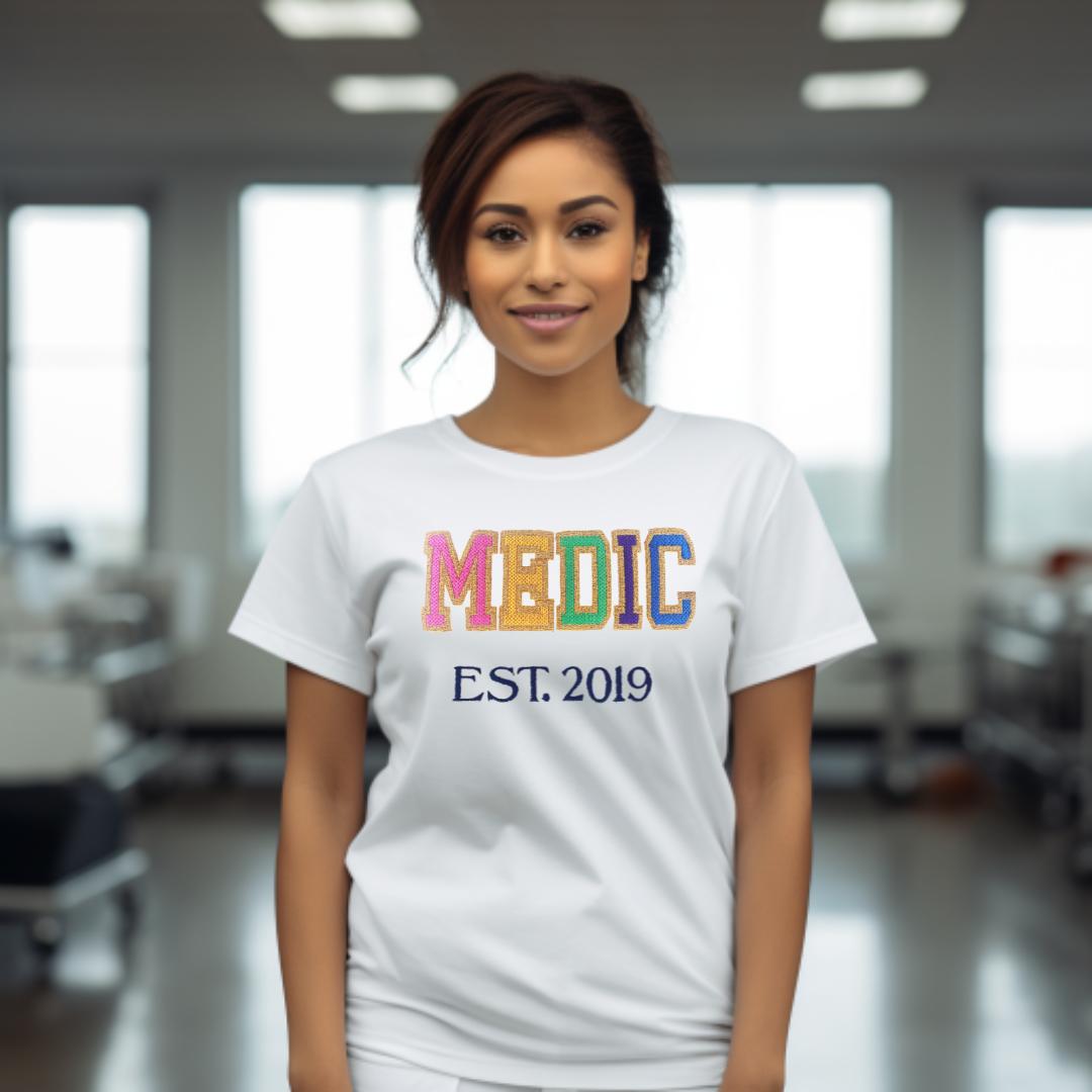 Faux Chenille Embroidery Paramedic T-Shirt