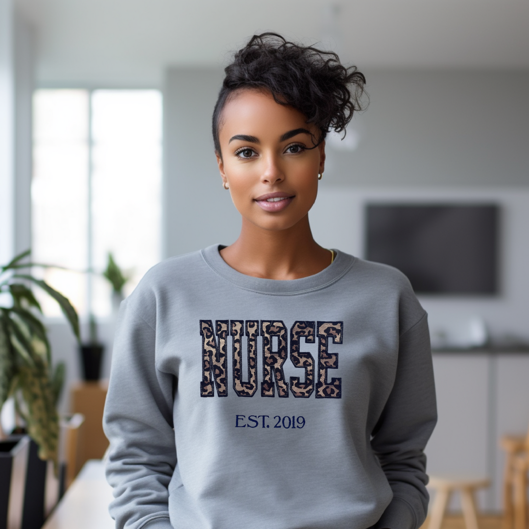 Leopard Print Sweatshirt Embroidery