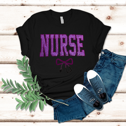 Sequin NURSE Bow T-Shirt
