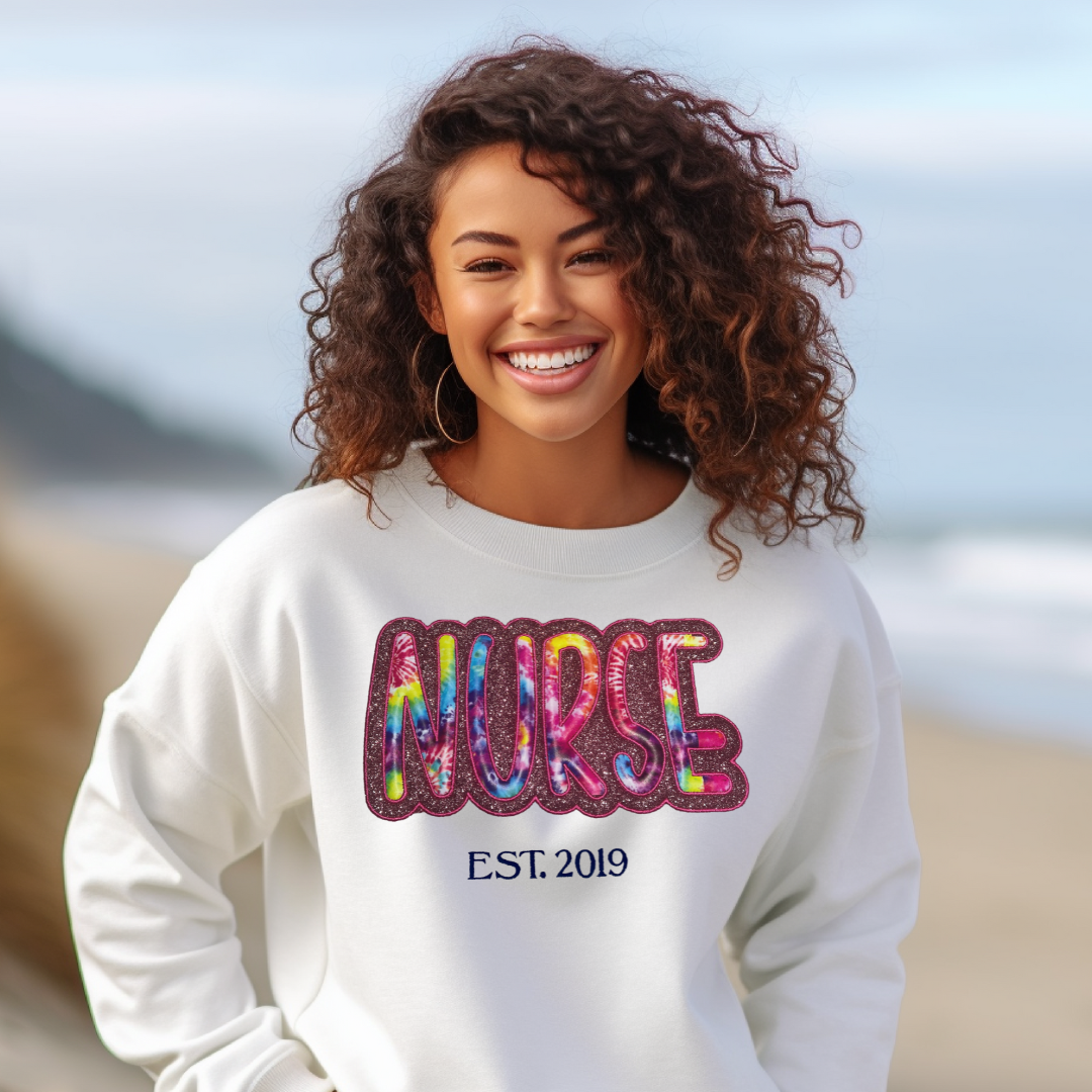 Nurse Glitter Tye Dye Print Sweatshirt