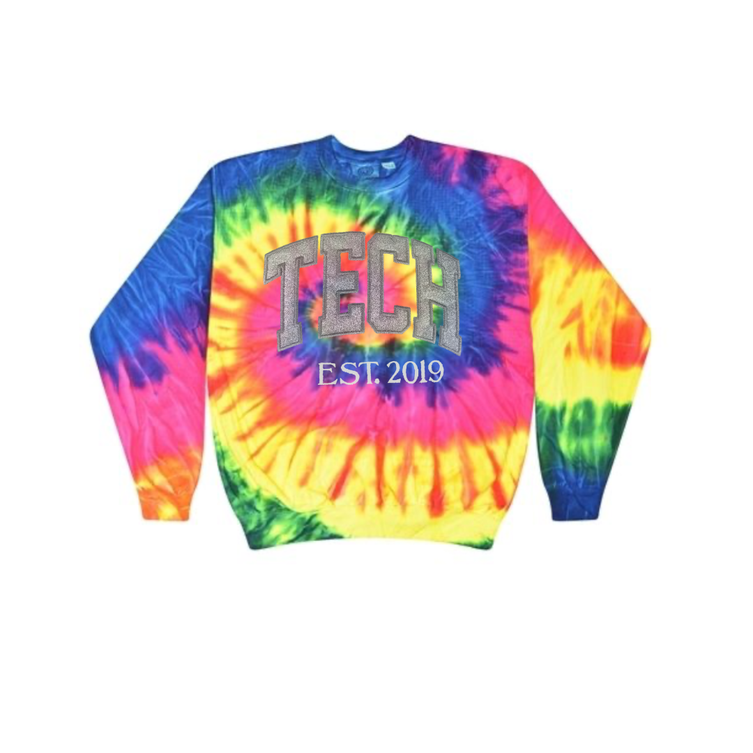 Blue Glitter Tie Dye Tech Sweatshirt