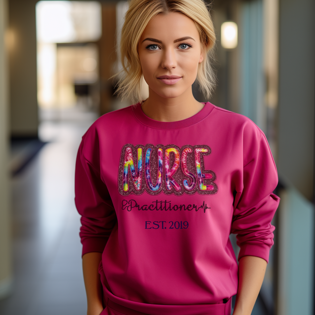 Tie Dye Glitter Nurse Practitioner Sweatshirt