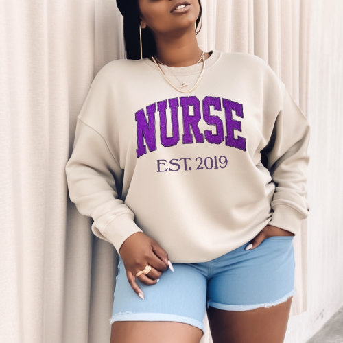 Purple Nurse Embroidery Crewneck