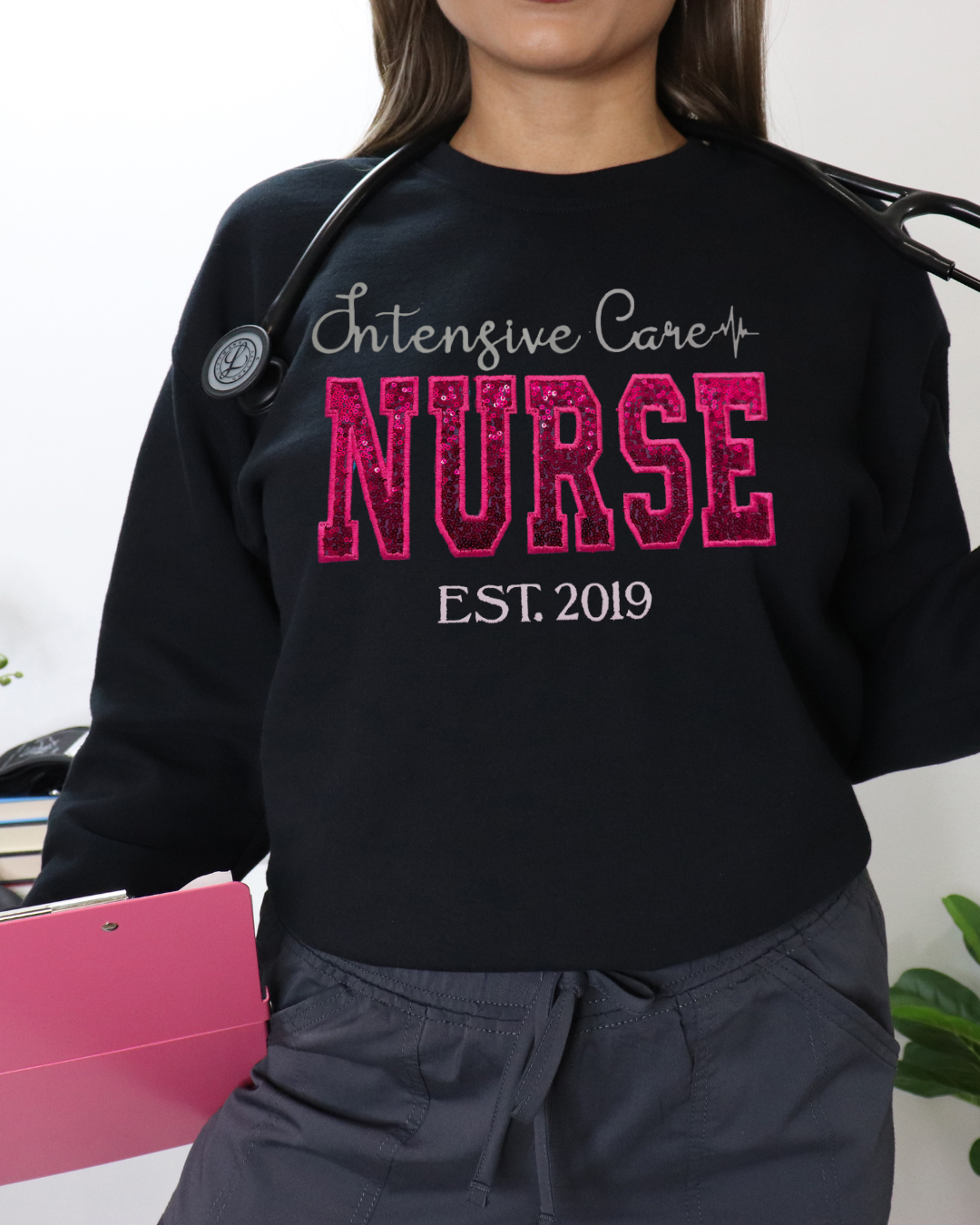 Sequin Glitter Intensive Nurse Crewneck