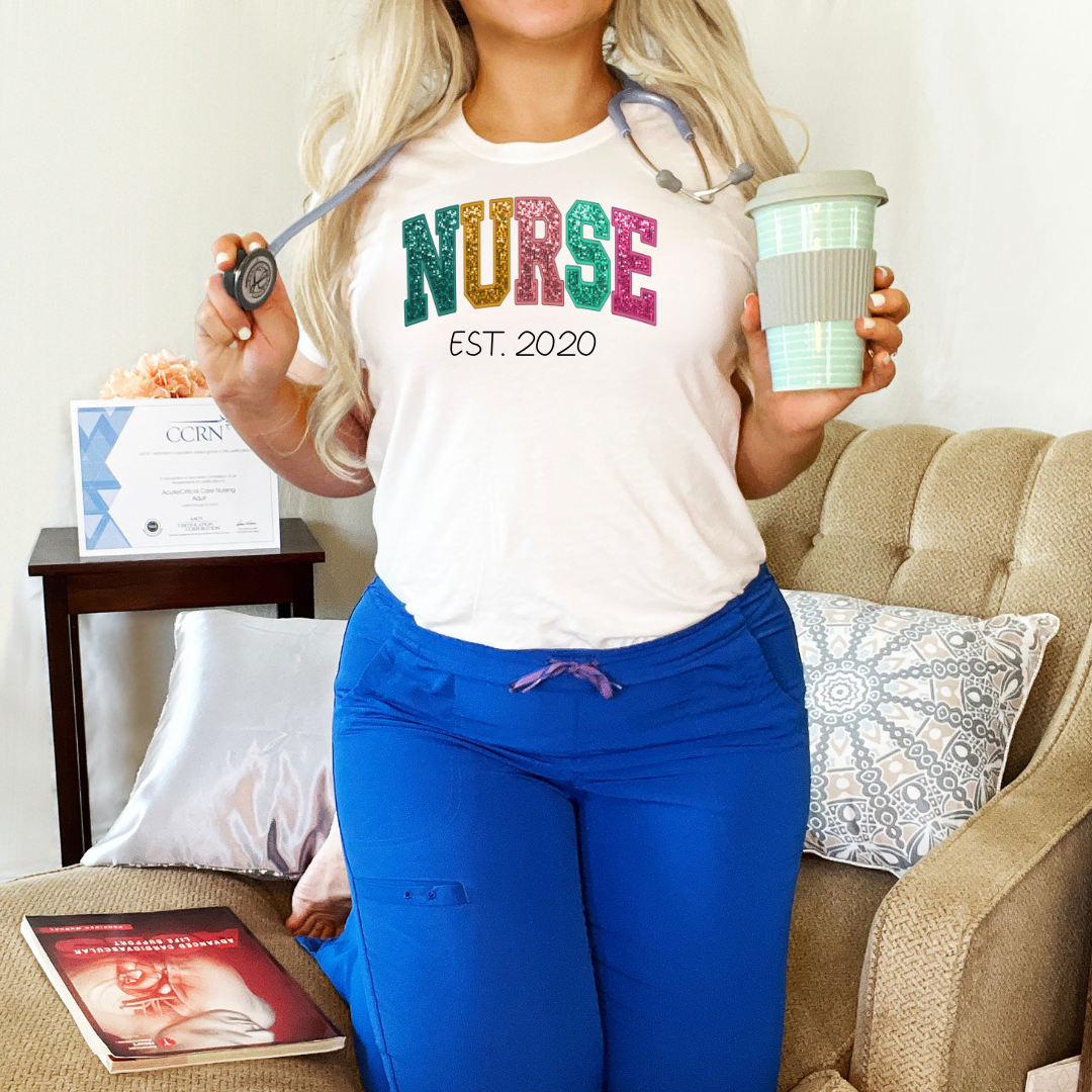 FAUX Glitter Sequin NURSE T-Shirt