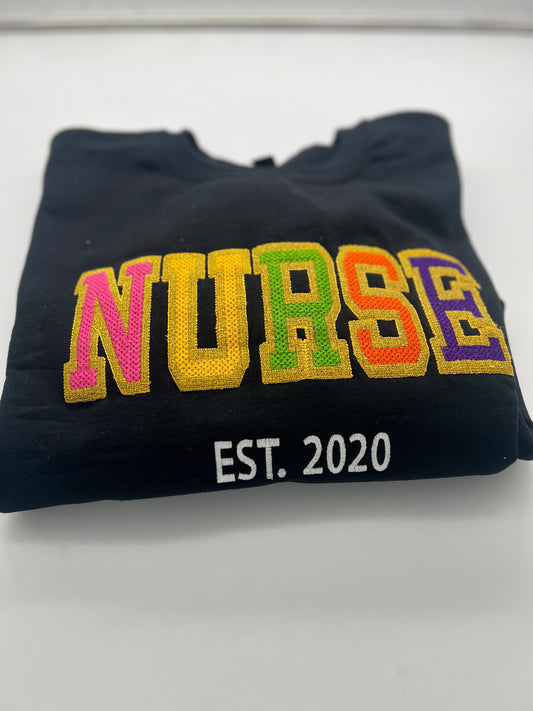 Faux Chenille Glitter Nurse Sweatshirt