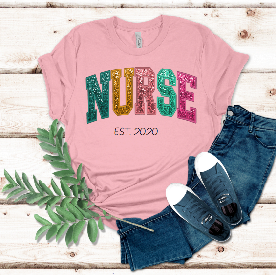 FAUX Glitter Sequin NURSE T-Shirt