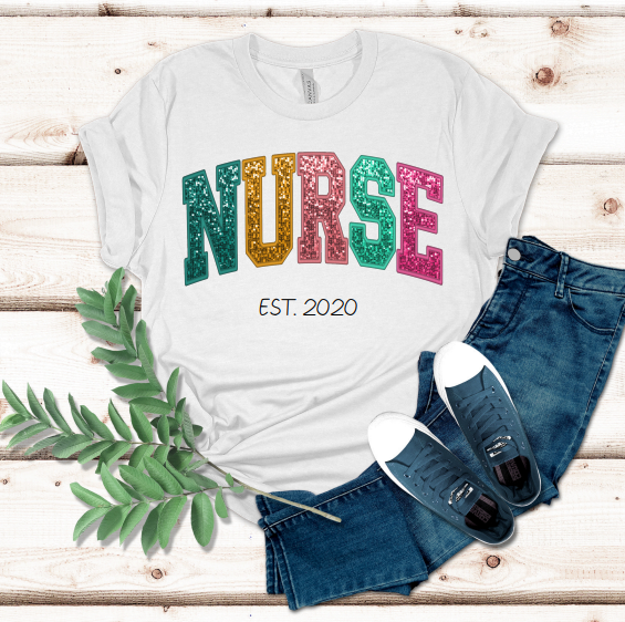 FAUX Glitter Sequin NURSE T-Shirt