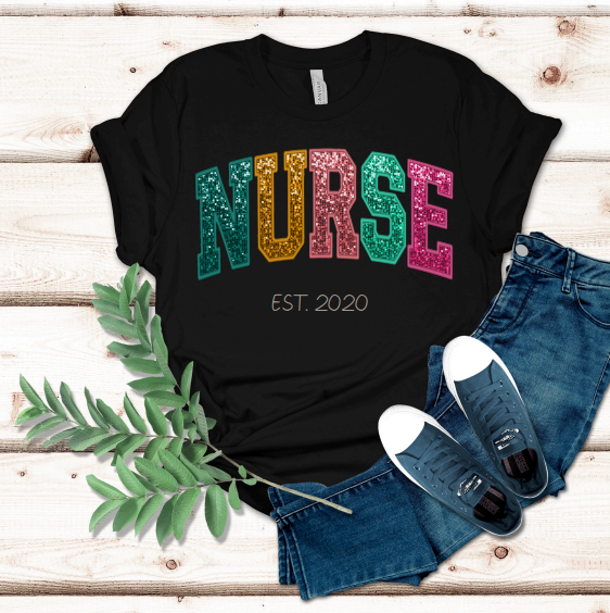FAUX Glitter Sequin NURSE T-Shirt
