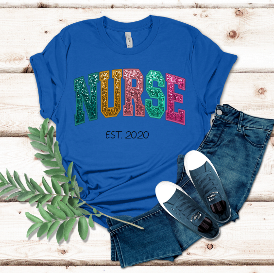 FAUX Glitter Sequin NURSE T-Shirt