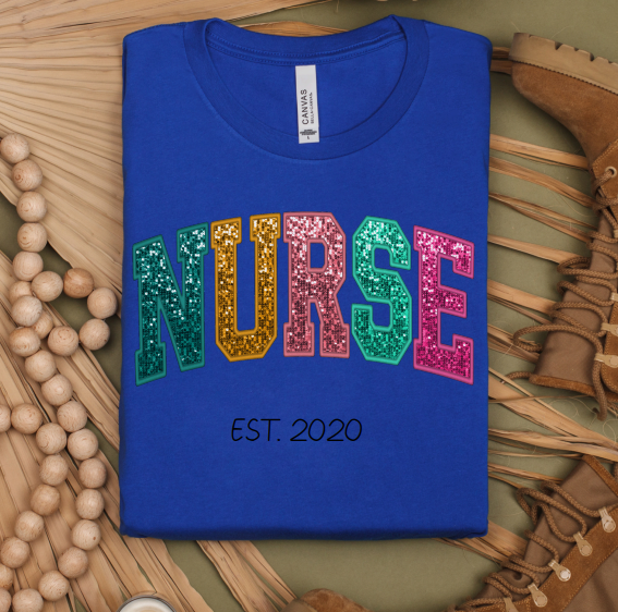 FAUX Glitter Sequin NURSE T-Shirt