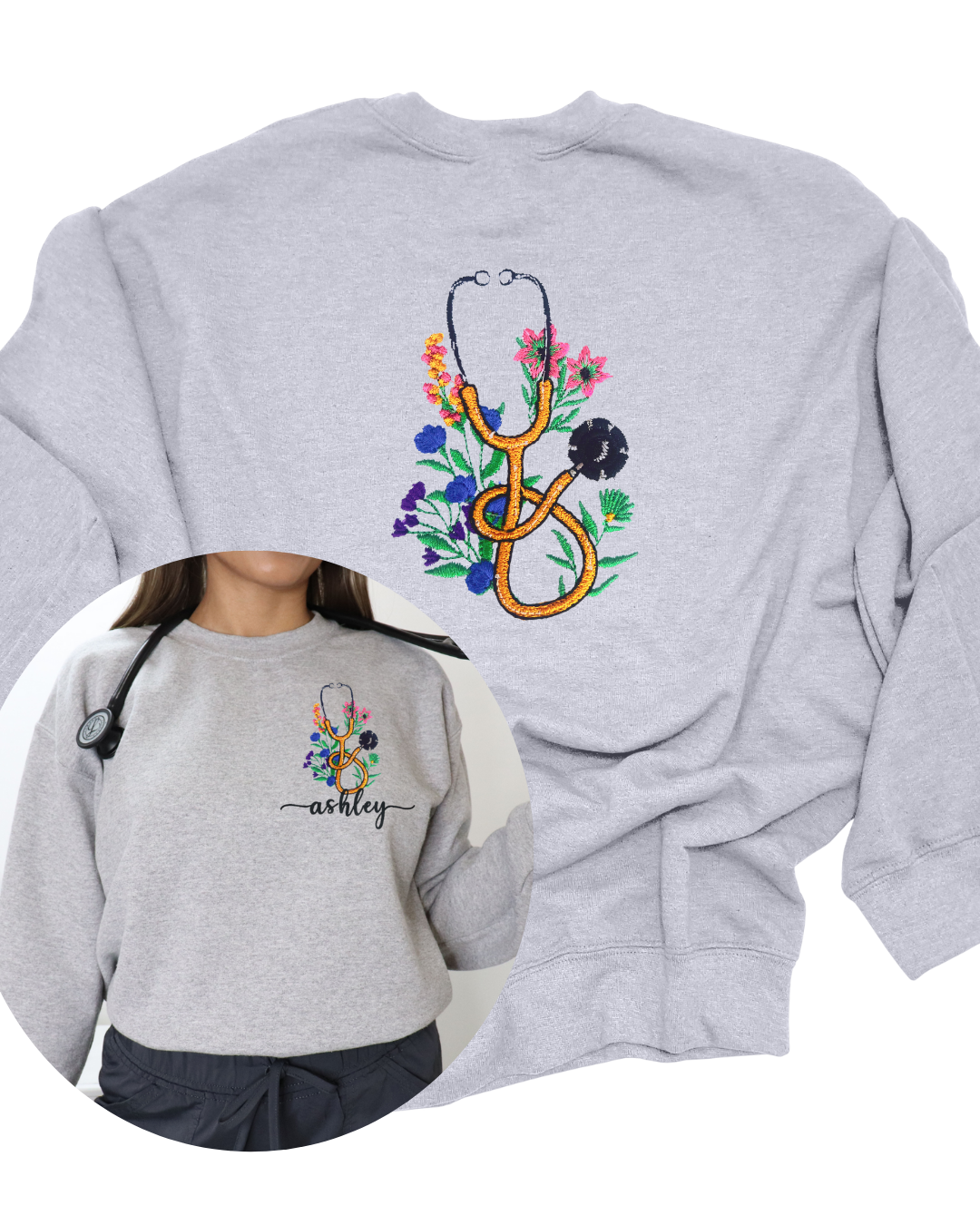 Floral Stethoscope Crewneck