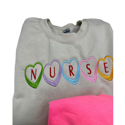 Candy Hearts Valentine Embroidered Crewneck
