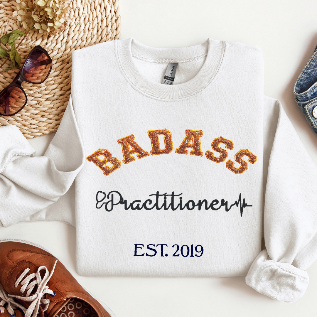 Badass Glitter Cute Bold Nurse Practitioner Embroidery Hoodie Sweatshirt