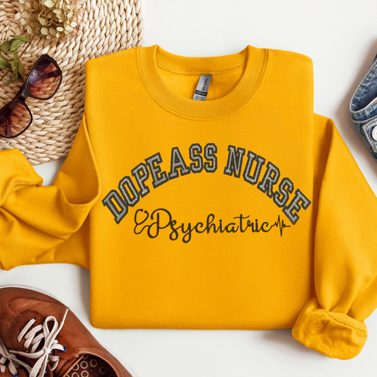 Glitter Dopeass Psych Nurse Hoodie Crewneck Embroidery Design