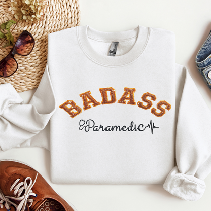 Badass Fun Trendy Embroidery Fun Glitter Paramedic Hoodie Sweatshirt