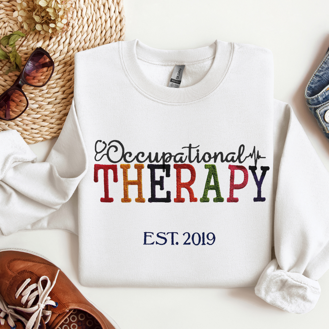 Colorful Trendy Graphic Occupational Therapy Embroidery Hoodie Sweatshirt