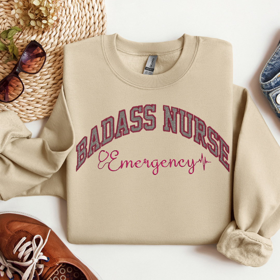 Cute Badass ER Nurse Crewneck Hoodie-Eye Catching Unique Embroidery Design