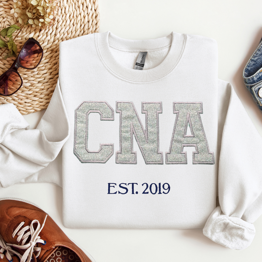 Glitter Trendy Cute Graphic Fun Unique CNA Embroidery Crewneck