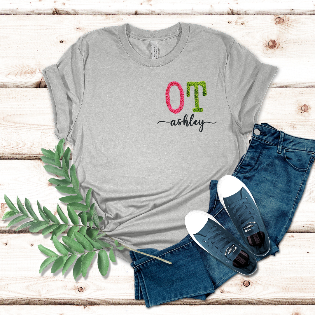 Colorful Cute Fun Unique Bold Occupational Therapy Embroidery T-shirt