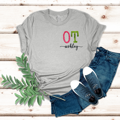 Colorful Cute Fun Unique Bold Occupational Therapy Embroidery T-shirt