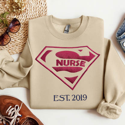 Fun Stylish Super Nurse Top Trendy Hoodie Crewneck Eye-Catching Design