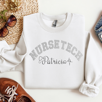 Custom Glitter Trendy Cute Graphic Nurse Tech Embroidery Crewneck