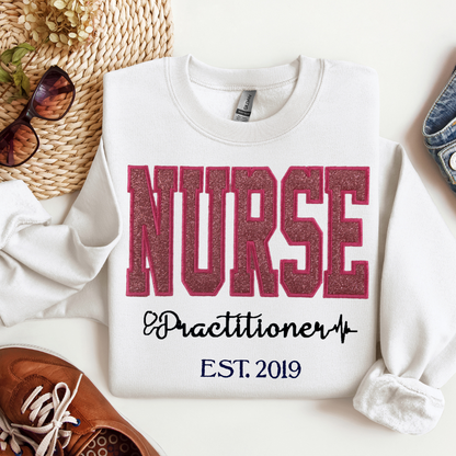 Pink Eye Catching Cute Unique Bold Nurse Practitioner Embroidery Hoodie Sweatshirt