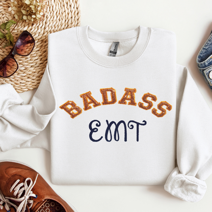 Popular Bold Glitter Embroidery Trendy Badass EMT Hoodie Sweatshirt