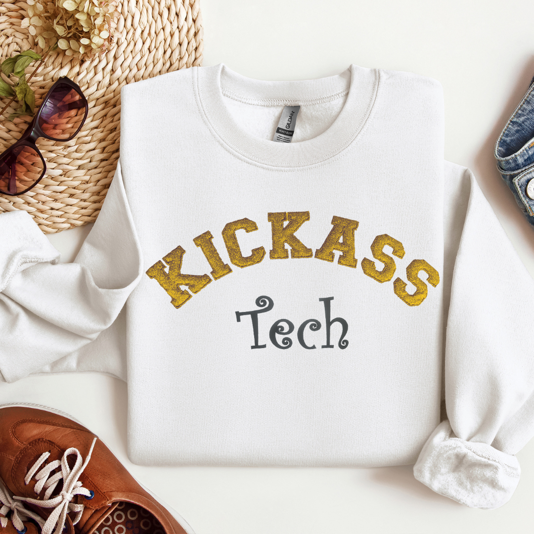 Kickass Glitter Trendy Graphic Unique Nurse Tech Embroidery Crewneck