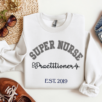 Glitter Cute Bold Super Nurse Practitioner Embroidery Hoodie Sweatshirt