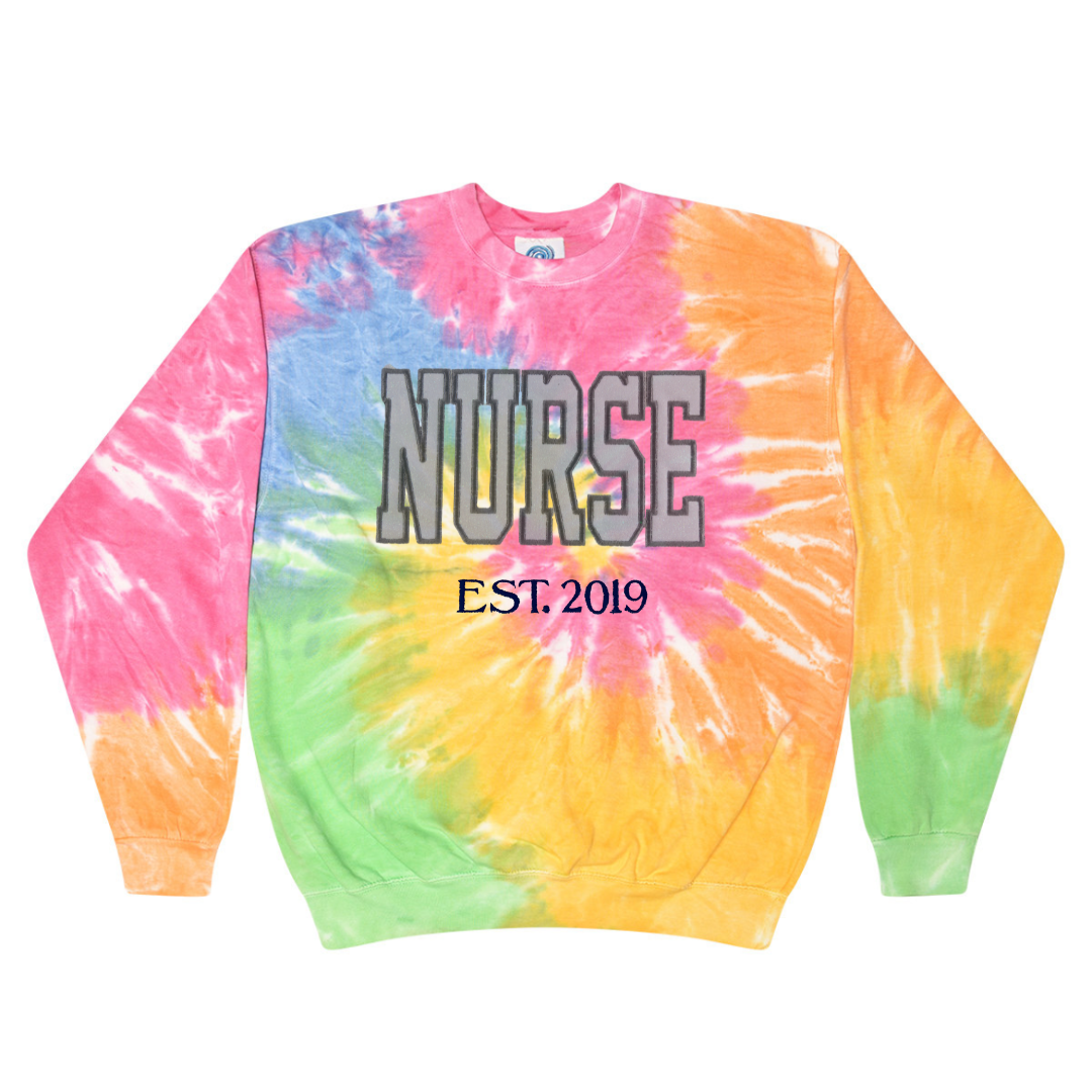 Light Nurse Glitter Custom Trendy Tie Dye Sweatshirt Hoodie Embroidery