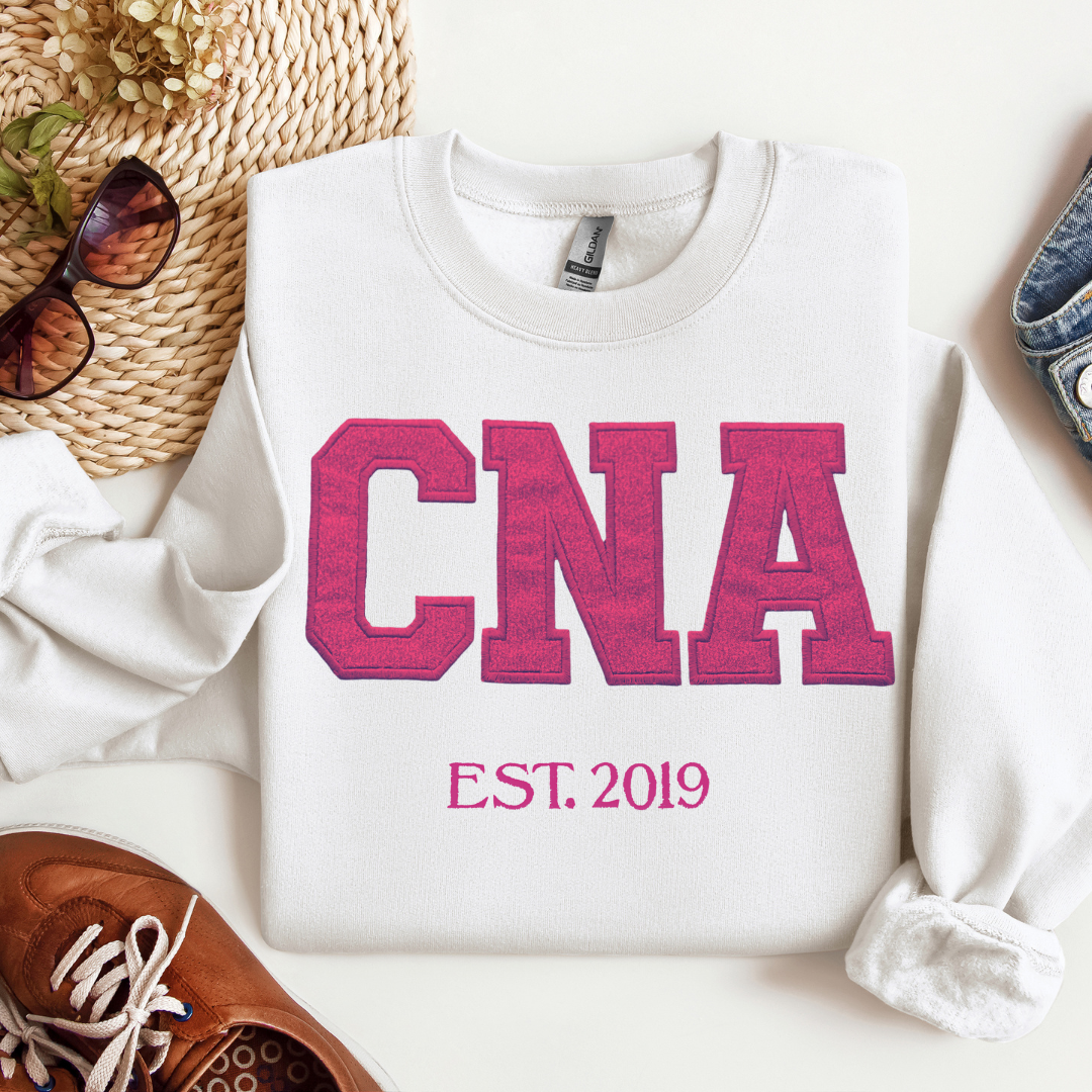 Glitter Trendy Cute Graphic Fun Unique CNA Embroidery Crewneck