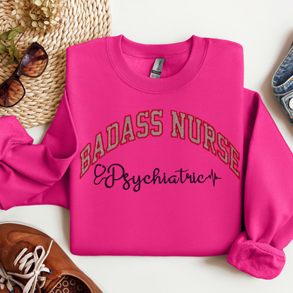 Cute Badass Psych Nurse Crewneck-Eye Catching Unique Embroidery Design