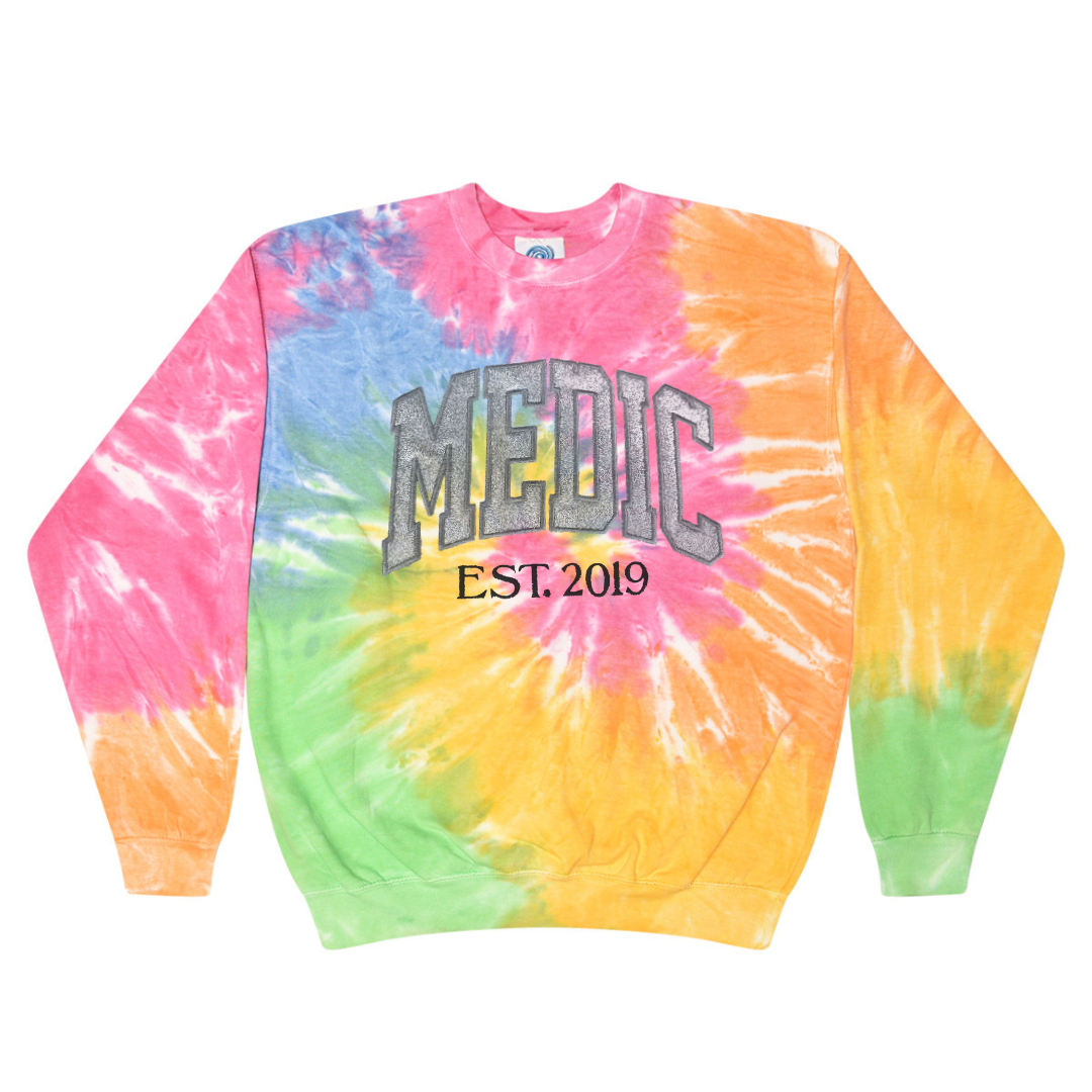 Paramedic Glitter Custom Trendy Tie Dye Sweatshirt Hoodie Embroidery