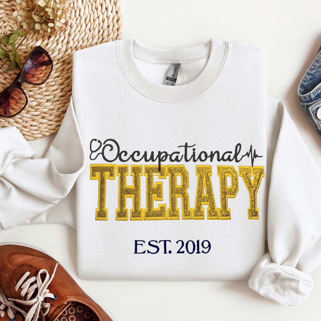 Trendy Cute Unique Bold Occupational Therapy Embroidery Hoodie Sweatshirt