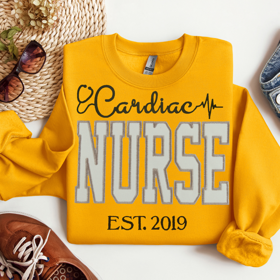 Cute White Glitter Cardiac Sweatshirt Hoodie Nurse Embroidery Popular Design